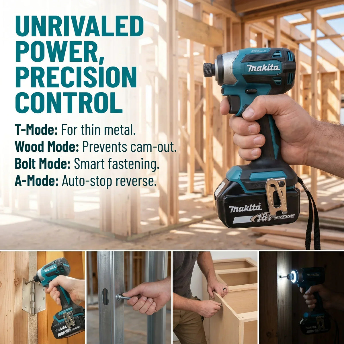Makita 18V Brushless Bare Unit DTD173 Impact Driver T Mode LED For Driving Lag Screws During Backyard Pergola Frame Assembly