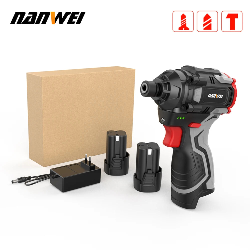 NANWEI 16V Brushless Lithium Battery Impact Screwdriver Household Electric Screwdriver 3-speed Control