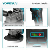 YOFIDRA 125mm Brushless Angle Grinder 3 Gears Cordless Grinding Machine Cutting Woodworking Power Tool For Makita Battery Pin