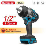 Kamolee 3100NM Wireless Charging High Torque Wrench 1/2 Inch Repair Electric Impact Wrench is compatible with Makita 18V battery