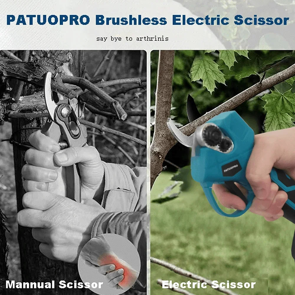 PATUOPRO 30MM Cordless Brushless Electric Pruning Shear Tree Bonsai Pruner Branches Cutting Power Tool For Makita 18V Battery