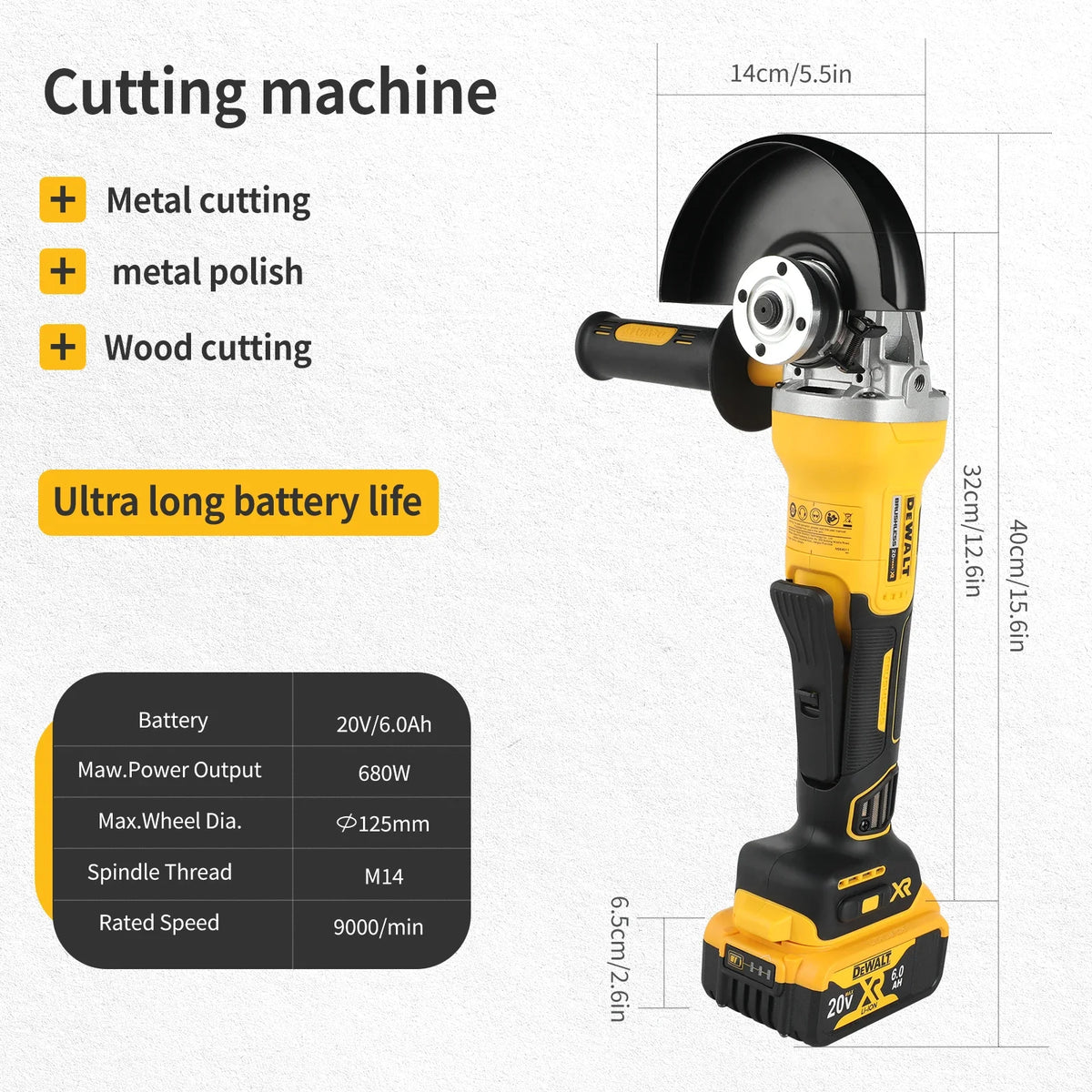 DEWALT DCG406 20V MAX Cordless Brushless 125mm Angle Grinder,Bare Tool Only - Efficient Cutting, Grinding & Polishing Machine