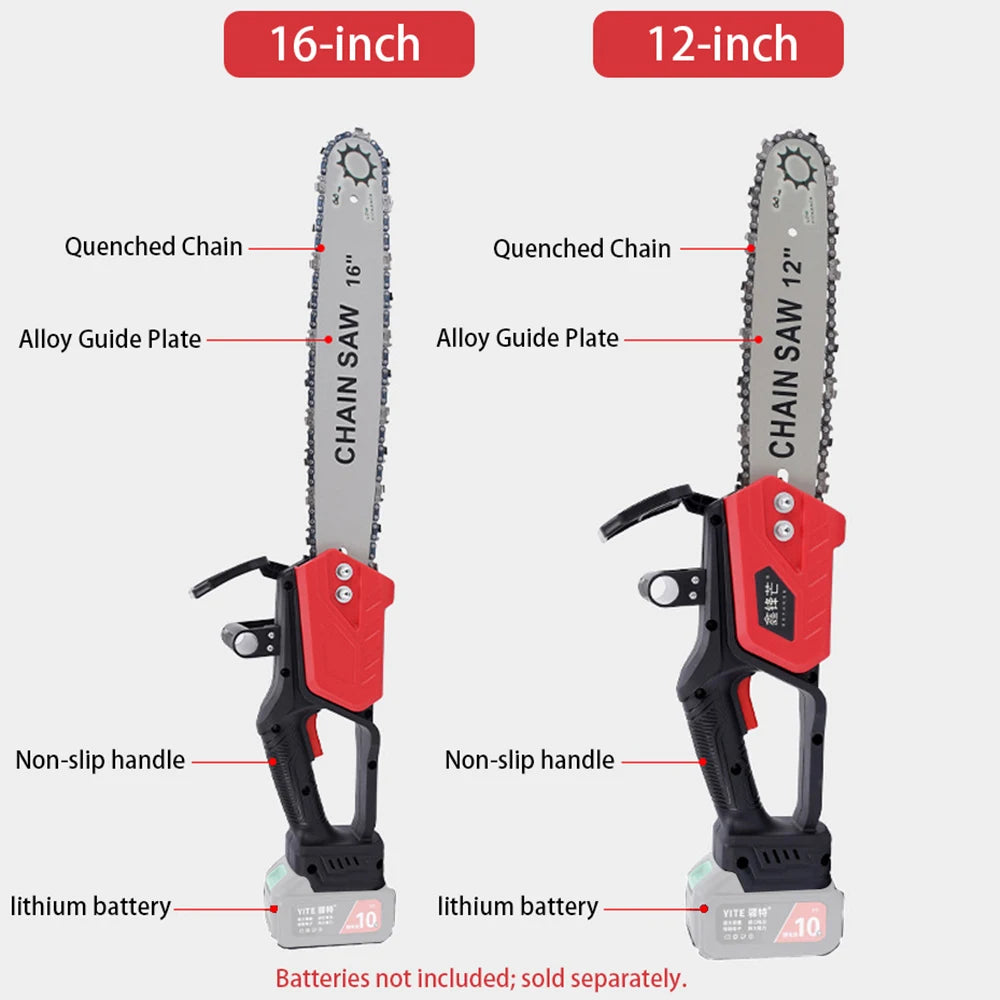 12/16 Inch Cordless Electric Chain Saw Brushless Motor 22000RPM Lithium Battery Powered For Tree Felling Woodworking Garden Tool