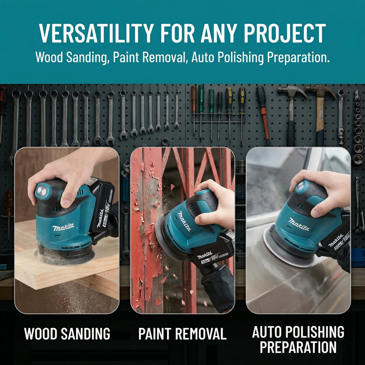 Makita DBO180Z 18V Cordless Random Sander 125mm 3 Speed 7000-11000OPM with Pad Brake for Furniture Sanding