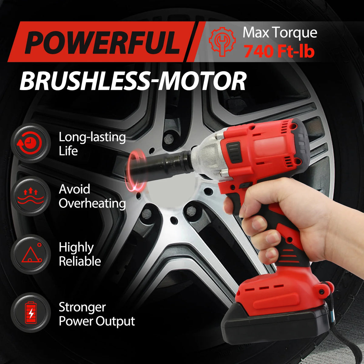 20V Cordless Electric Impact Wrench 1/2 Inch Power Tool Set with Brushless Drill Driver 2 Li-Ion 1500mAh Batteries Single Charge