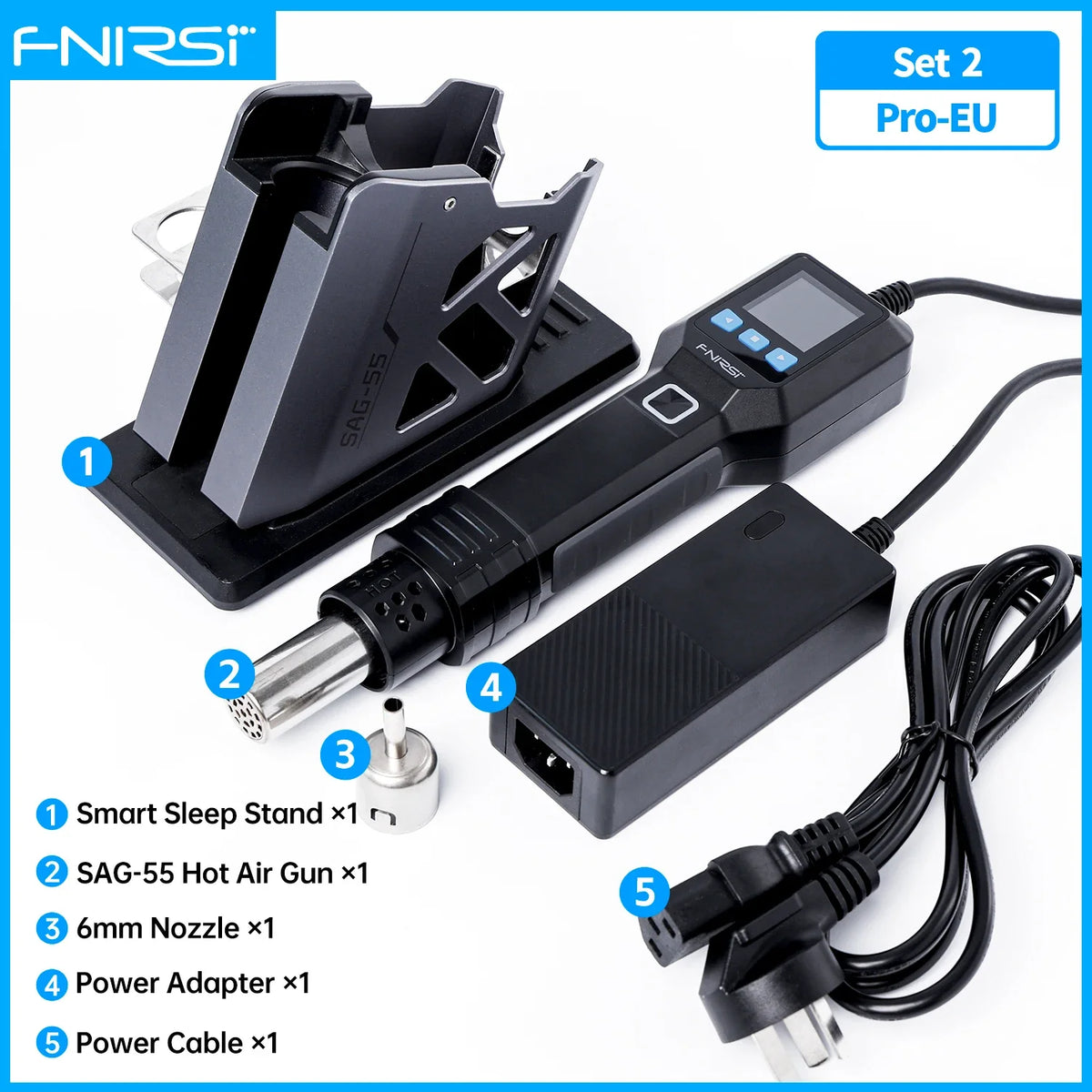 FNIRSI SAG-55 Hot Air Gun BGA Rework Solder Station Heat Gun 220V 550W Hair Dryer For Soldering SMD SMT Welding Repair Tool