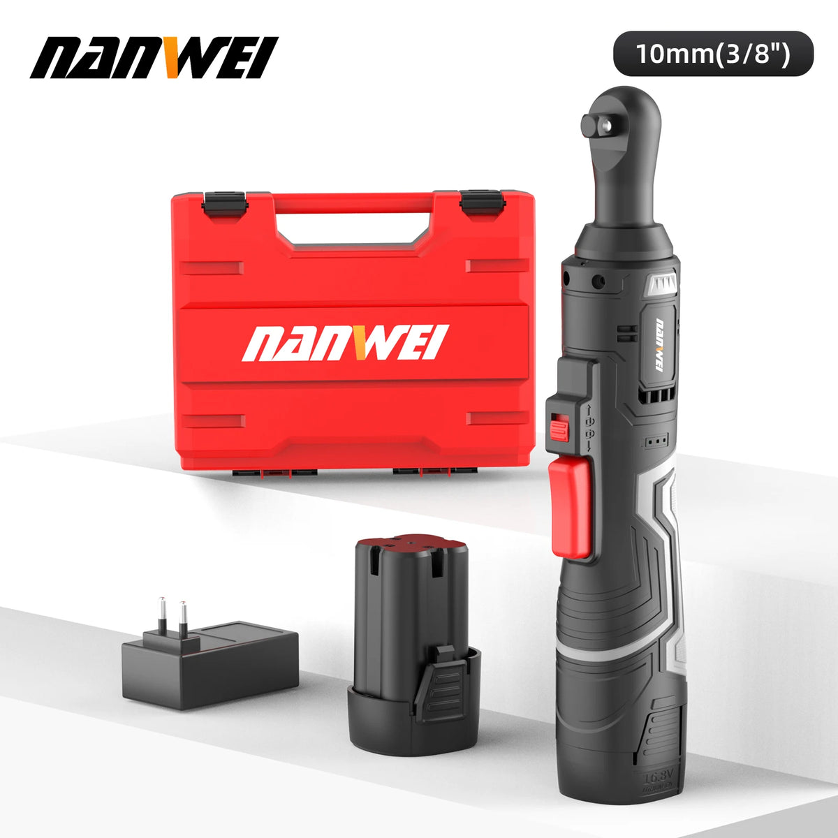 16v Portable Cordless Electric Ratchet Wrench 3/8" Rechargeable Lithium 90 Degrees Right Angle Electric Torque Wrench Set