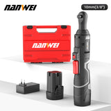 16v Portable Cordless Electric Ratchet Wrench 3/8" Rechargeable Lithium 90 Degrees Right Angle Electric Torque Wrench Set