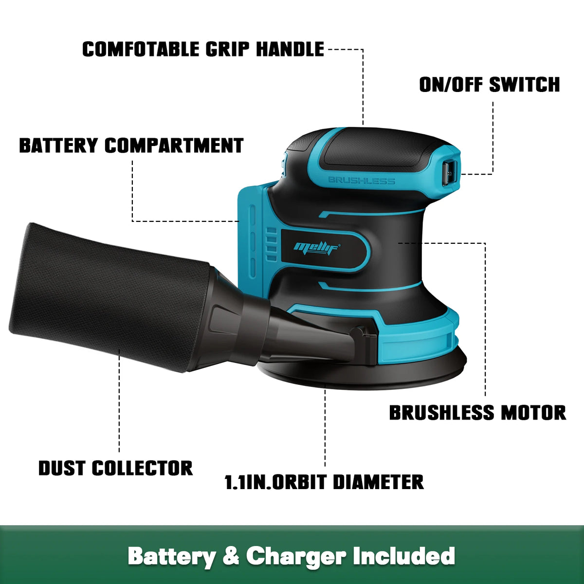 Mellif 125MM Cordless Random Orbital Sander For Makita 18V Battery BL1830 BL1840 (Tool Only) Handheld Electric Power Tool