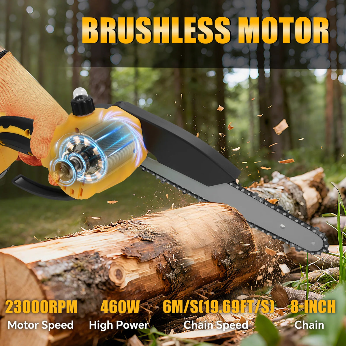 8 Inch Mini Electric Chainsaw Brushless Handheld Power Chain Saw for Tree Trimming Wood Cutting Fit for Dewalt 20V Battery Pin