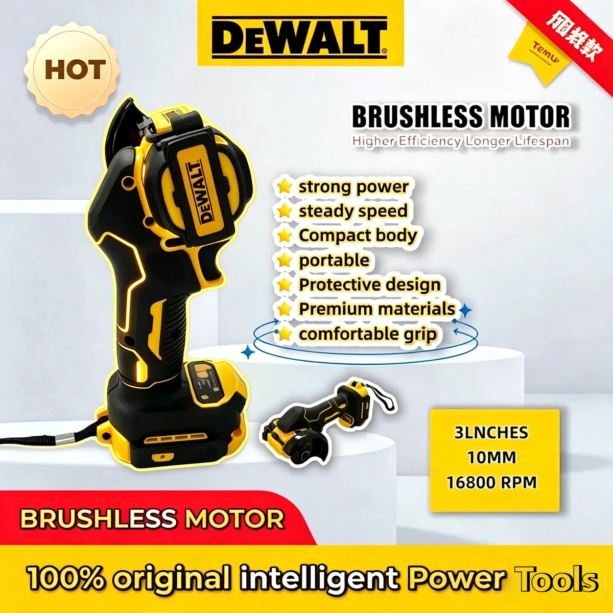 Cordless Mini Angle Grinder DEWALT 3 Inch Polishing Grinding Machine Electric Cutting Power Tool for 18V 20V Battery