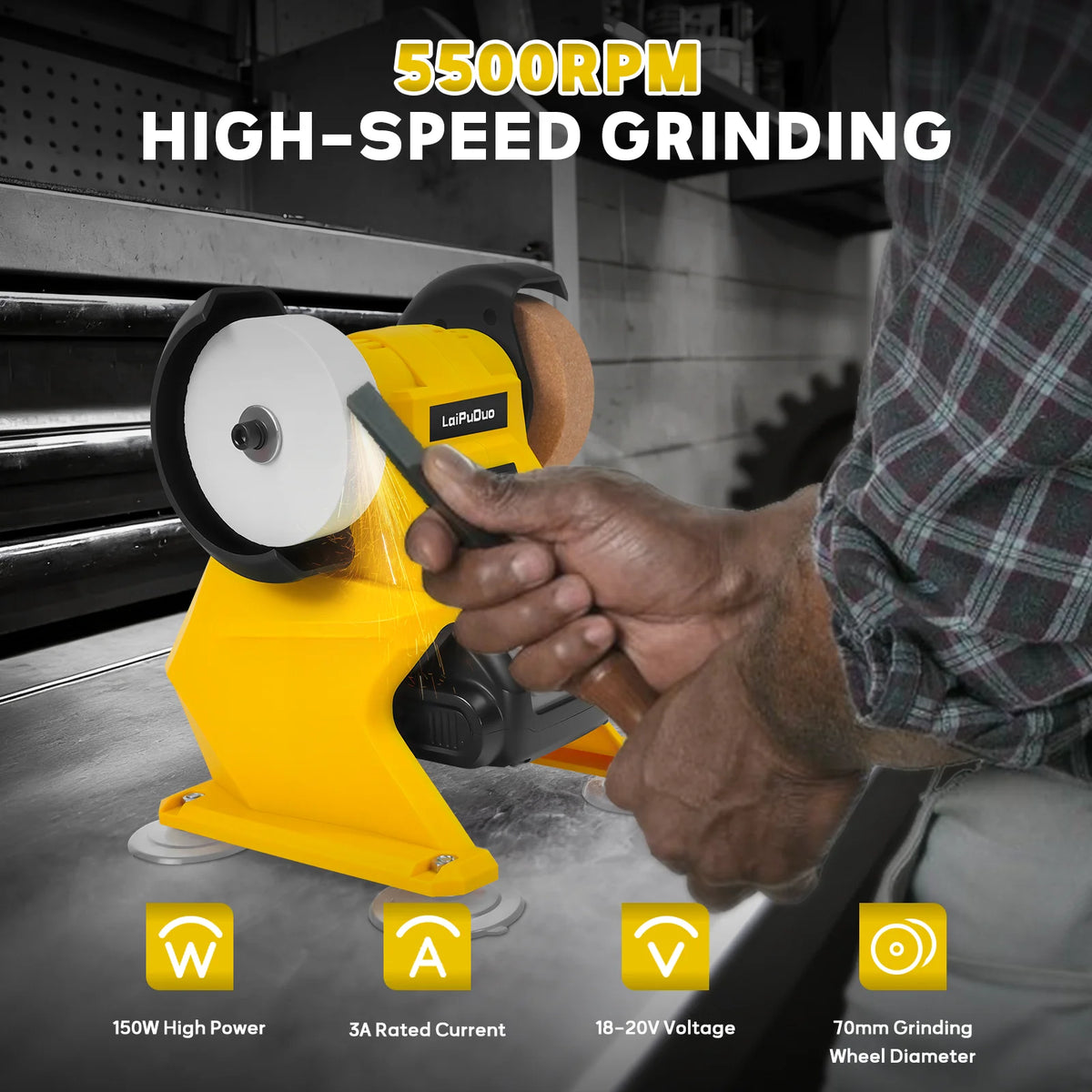Cordless Bench Grinder 5500RPM Dual Wheel Grinder Metal Stone Knife Polishing Grinding Sharpening Tool For Dewalt 20V Battery