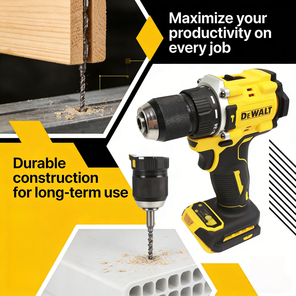 DEWALT DCD805 Cordless Drill with Brushless Motor, 20V MAX Long-Lasting Build Drill for Home Improvement & Jobsite Projects