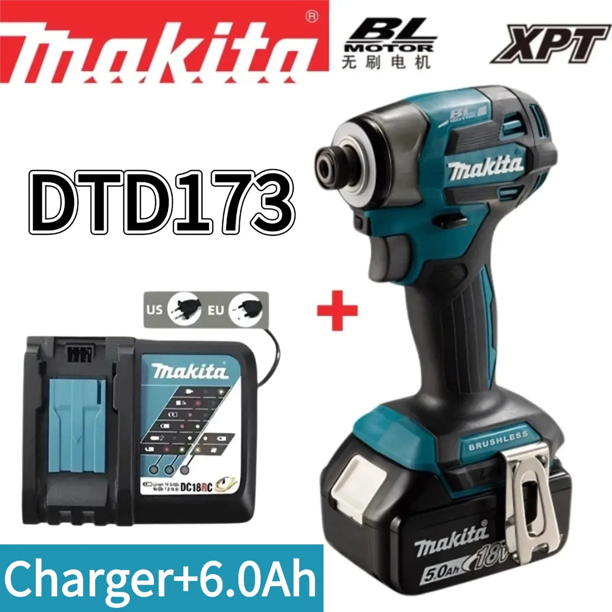 Makita DTD173 18V Cordless Impact Driver LXT BL Brushless Motor Electric Drill Wood/Bolt/T-Mode 180 N·M Rechargeable Power Tools