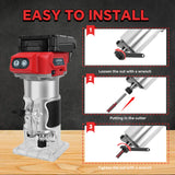 Cordless Wood Router 800W 30000RPM Brushless Electric Trimmer Woodworking Trimming Machine for Milwaukee 18V Battery(No Battery)