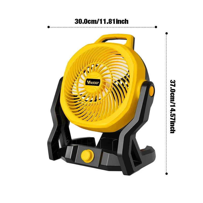 VIVSSO 12 Inch Fan 3 Speed Adjustable Outdoor Camping Fan Table Portable Air Circulators For Dewalt 20V Battery Pins