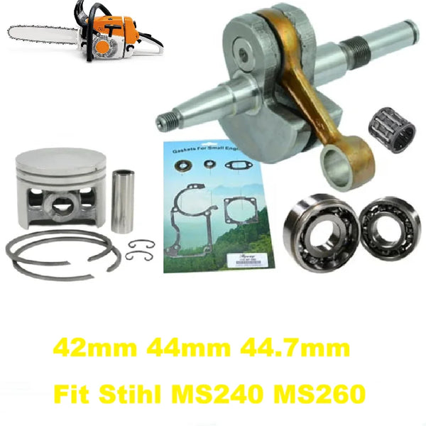 42mm 44mm 44.7mm Fit Stihl MS260 026 024 MS240 024AV Chainsaw Piston Crankshaft Ball Bearing Oil Seal Gasket Engine Repair Kit