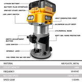 5 Speed Electric Trimming Machine 30000rpm Woodworking Milling Engraving Wood Trimmer Power Tools For Dewalt 20V Battery Pin