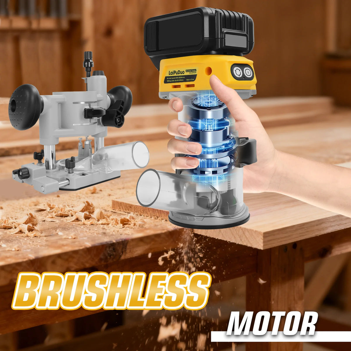 Brushless Wood Router Wood Trimmer Cordless Woodworking Slotting Milling Engraving Machine Power Tool For Dewalt 20V Battery Pin