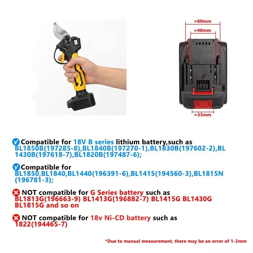 Cordless Brushless Electric Pruning Shears LED Display for Makita 18V Battery Pin Professional Electric Garden Scissors