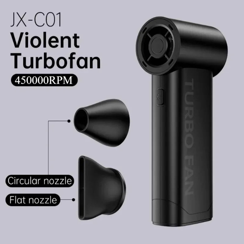 450000RPM Handheld Mini Turbo Fan Electric Air Blower Powerful Large Wind Hair Dryer High-Speed Turbo Rechargeable Blower